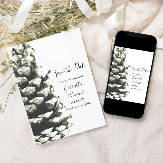 ホワイトウッズウェディングの松のコーン日付を保存 セーブザデート