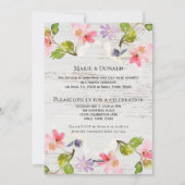 ホワイトウッドに咲くルスティックピンクの花たち - 結婚しました シーズンカード (裏面)