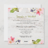 ホワイトウッドに咲く素朴なピンクの花たち - 結婚しました シーズンカード (裏面)