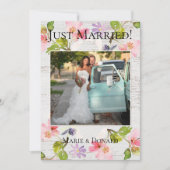 ホワイトウッドに咲く素朴なピンクの花たち - 結婚しました シーズンカード (正面)