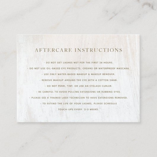 ホワイトウッドのアフターケアの手順 名刺 (正面)