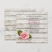 ホワイトウッドのピンクのバラ フレンチカントリー ウェディング 招待状 (正面/裏面)