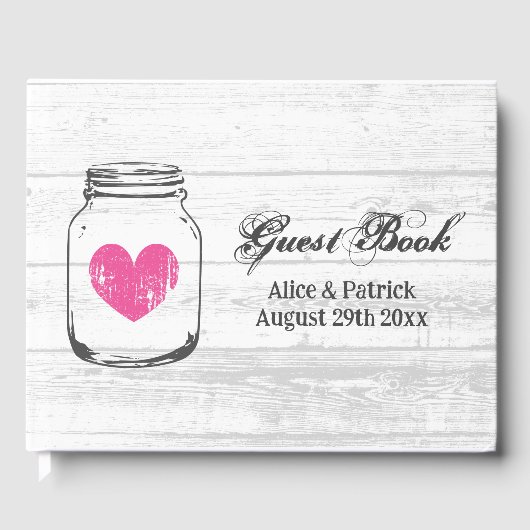 ホワイトウッドのメイスンジャースケッチ結婚ラスティックズ ゲストブック (正面)