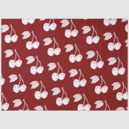 ホワイトウッドカットさくらんぼデザインオンダークレッド 薄葉紙