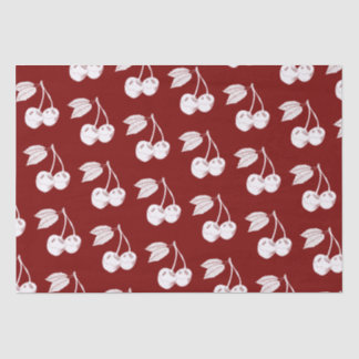 ホワイトウッドカットさくらんぼデザインオンダークレッド 薄葉紙