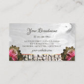 ホワイトウッドグレインピンクローゼズツリーバークとイニシャル 名刺 (裏面)