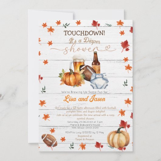 ホワイトウッドサッカーパンプキン秋おむつシャワー 招待状 (正面)