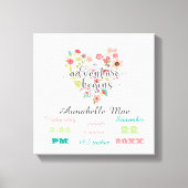 ホワイトウッドシックフローラハートベビーガール誕生統計 キャンバスプリント (正面)