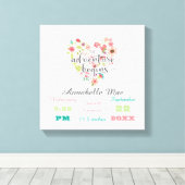 ホワイトウッドシックフローラハートベビーガール誕生統計 キャンバスプリント (インサイチュ (ウッドフロア))