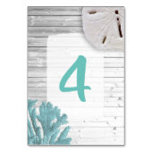 ホワイトウッドティール（緑がかった色）結婚コーラルのテーブル番号カード テーブルナンバー (裏面)