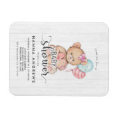 ホワイトウッドテディベアガールベビーシャワー招待状 マグネット (横)