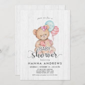 ホワイトウッドテディベアガールベビーシャワー招待状 招待状 (正面/裏面)