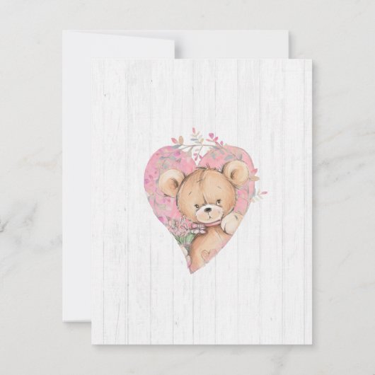 ホワイトウッドテディベアガールベビーシャワー招待状 招待状 (裏面)