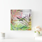 ホワイトウッドトロピカルガーデンバードオブパラダイスパーム スクエア壁時計 (ホーム)