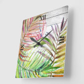 ホワイトウッドトロピカルガーデンバードオブパラダイスパーム スクエア壁時計 (傾斜)