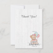 ホワイトウッドバルーンベア女の子ベビーシャワーありがとう サンキューカード (正面)