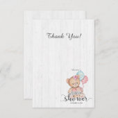 ホワイトウッドバルーンベア女の子ベビーシャワーありがとう サンキューカード (正面/裏面)