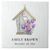 ホワイトウッドパープル素朴チューリップフローラバードハウス タイル (正面)