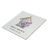 ホワイトウッドパープル素朴チューリップフローラバードハウス タイル (側面)