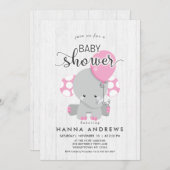 ホワイトウッドピンクエレファントベビーシャワー招待状 招待状 (正面/裏面)