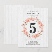 ホワイトウッドピーチフローラバースデーパーティー招待 インビテーションポストカード (正面/裏面)