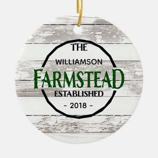 ホワイトウッドファームハウスファミリーネームクリスマス セラミックオーナメント (正面)