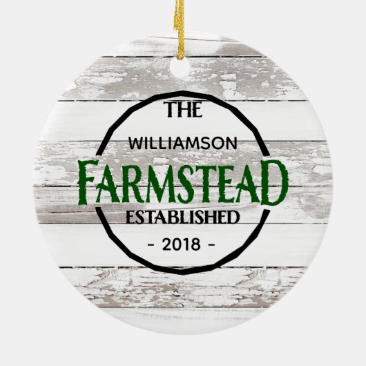 ホワイトウッドファームハウスファミリーネームクリスマス セラミックオーナメント (裏面)