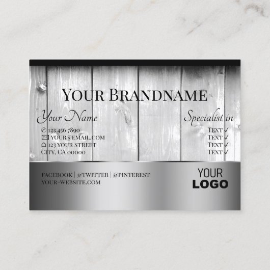 ホワイトウッドボードウッドグレインロゴシルバーデコール 名刺 (裏面)