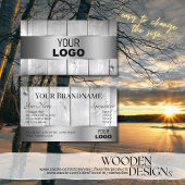 ホワイトウッドボードウッドグレインロゴシルバーデコール 名刺