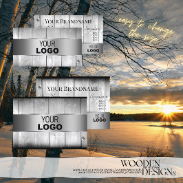 ホワイトウッドボードウッドグレインロゴシルバーデコール 名刺