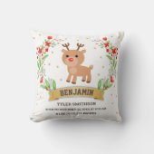 ホワイトウッドランドトラインデア男の赤ちゃん誕生統計 クッション (正面)