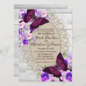 ホワイトウッドレースバタフライウェディング 招待状 (正面/裏面)