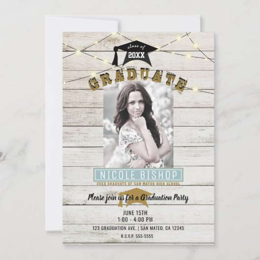 ホワイトウッドレースライト卒業パーティー 招待状 (正面)