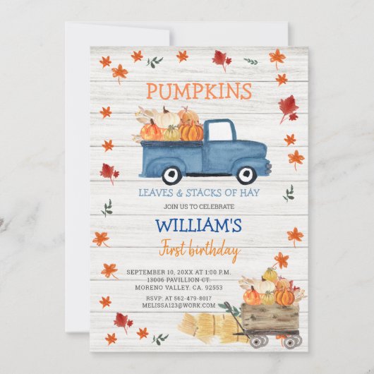 ホワイトウッド最初の小さな青王室のいトラックの誕生日 招待状 (正面)