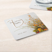 ホワイトウッド秋結婚フラワーズコースター スクエアペーパーコースター (アングル)