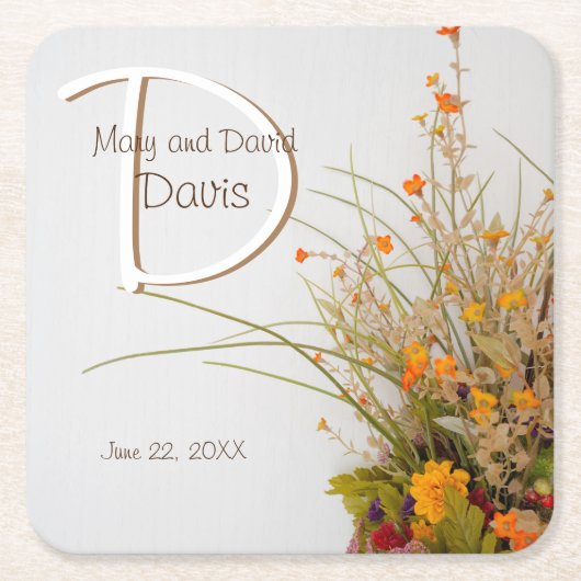 ホワイトウッド秋結婚フラワーズコースター スクエアペーパーコースター (正面)