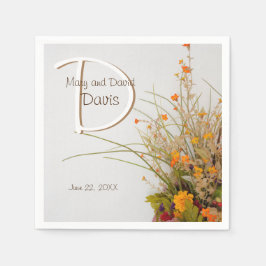 ホワイトウッド秋結婚フラワーズナプキン スタンダードカクテルナプキン