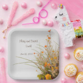 ホワイトウッド秋結婚フラワーズ紙プレート ペーパープレート (パーティー)