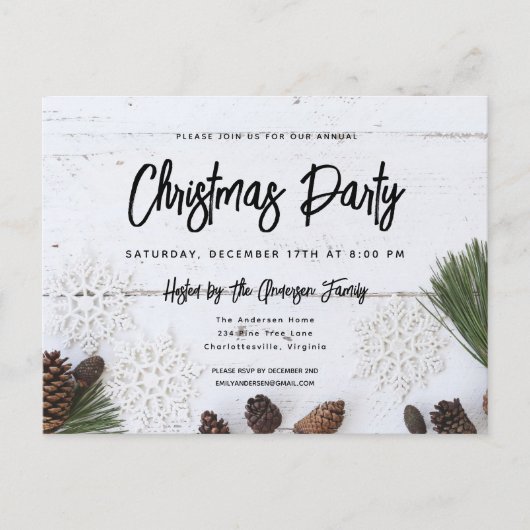 ホワイトウッド素朴クリスマスパーティの招待状 シーズンポストカード (正面)