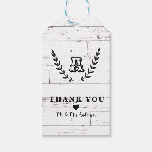 ホワイトウッド素朴シャビーシックローレル結婚式の引き出物 ギフトタグ (正面)
