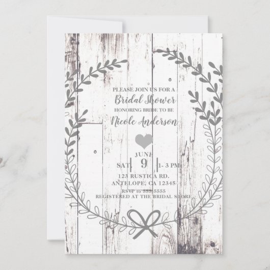 ホワイトウッド素朴ファームハウスカントリーブライダルシャワー 招待状 (正面)