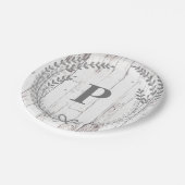 ホワイトウッド素朴ファームハウスモノグラム結婚ズ ペーパープレート (アングル)