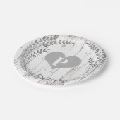 ホワイトウッド素朴ファームハウスモノグラム結婚ズ ペーパープレート (アングル)