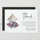 ホワイトウッド素朴フローラバードハ結婚ウス サンキューカード (正面/裏面)