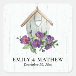 ホワイトウッド素朴フローラバードハ結婚ウス スクエアシール