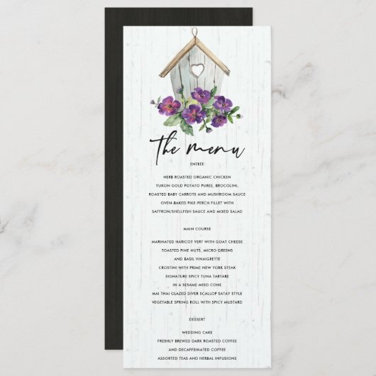 ホワイトウッド素朴フローラバードハ結婚ウス メニュー (正面/裏面)