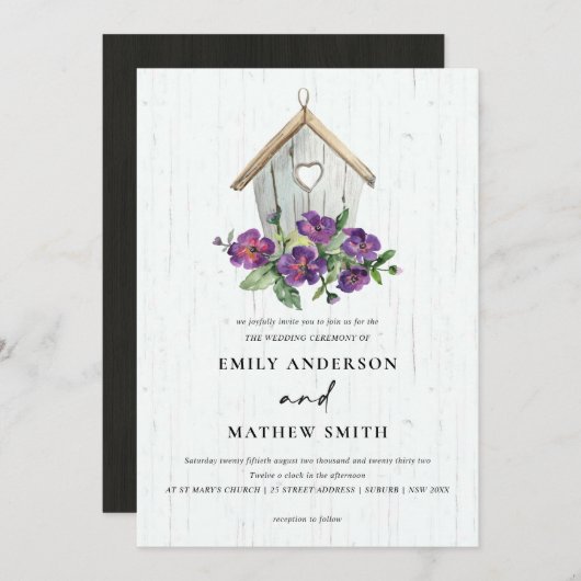 ホワイトウッド素朴フローラバードハ結婚ウス 招待状 (正面/裏面)