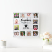 ホワイトウッド12フォトコラージグランキッズ引用文 スクエア壁時計 (ホーム)