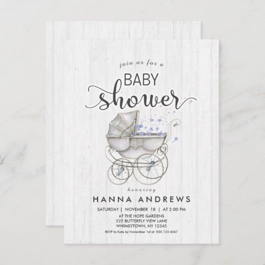 ホワイトウッド&キャリッジボーイ赤ちゃんシャワー招待状 インビテーションポストカード (正面/裏面)