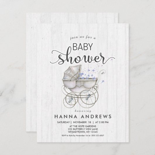 ホワイトウッド&キャリッジボーイ赤ちゃんシャワー招待状 招待状 (正面/裏面)